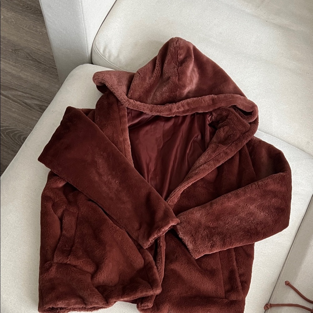 Women's Plush Brown Hooded Jacket